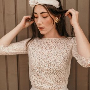 ABELIA – Top en dentelle de Calais manches trois quart